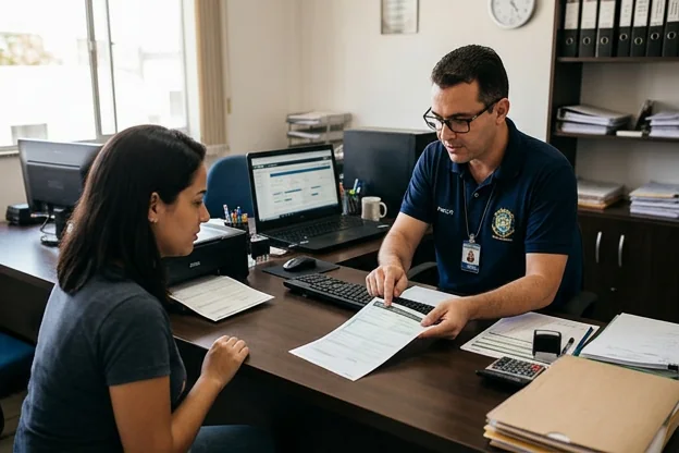 Profissional assistindo cliente na impressão do CRLV-e em São Mateus.
